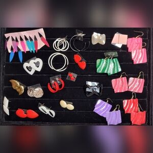 Vintage Earring Lot 26 Pairs Pierced Dangle Retro 80s 90s Hearts Funky Colorful